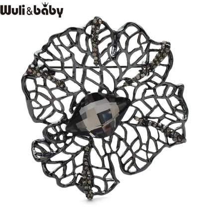 Wuli&baby High Quality Hollow Out Flower Brooches 4-color Crystal Plants Brooch Pins For Women's Clothes Bags Gifts