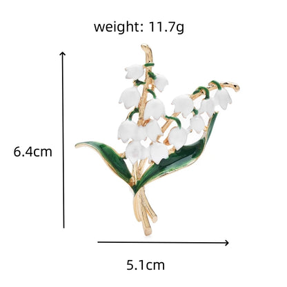 Wuli&baby Enamel Lily of the Valley Brooches White Flower Brooch Pins For Women Jewelry Accessory Gift Dress Badge