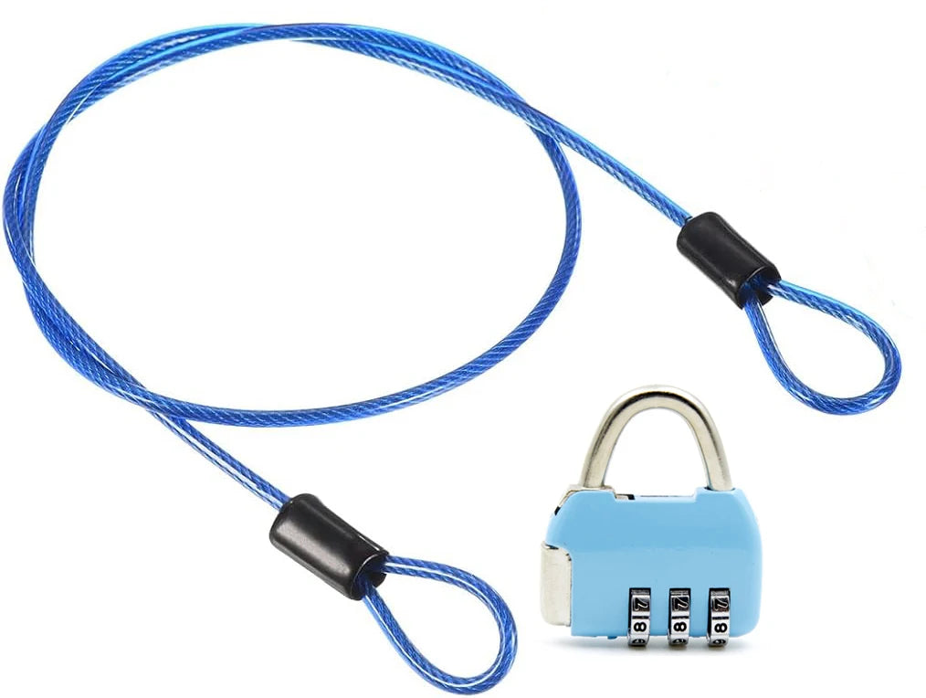 Security Steel Cable with 3 Digit Combination Lock Travel Padlock 1M Coated Safety Wire Rope Double Loop for Luggage Suitcase