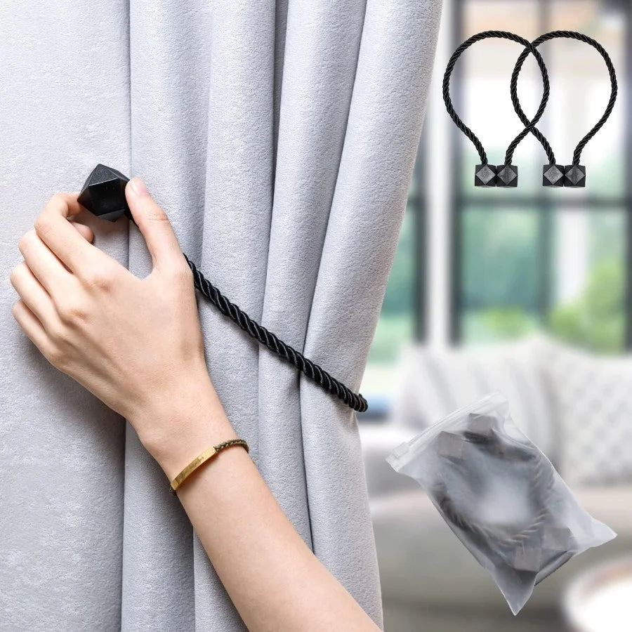 2/4pcs Curtain Tiebacks with Strong Magnet Thick Rope Design Bedroom Living Room Kitchen Durable for Office, Home Decoration