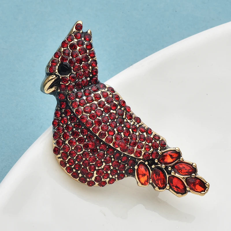 Wuli&baby Vintage Red Bird Brooches For Women Unisex Lovely Rhinestone Birds Animal Party Casual Brooch Pins Gifts