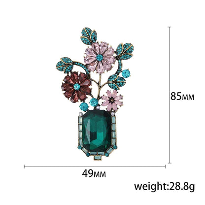 Rhinestone Flower Vase Brooches for Women Plant Pins Event Party Backpack Decoration Clothes Accessories