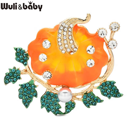 Wuli&baby Lovely Enamel Pumpkin Brooches For Women Unisex 3-color Rhinestone Plants Party Casual Clothes Brooch Pins Gifts