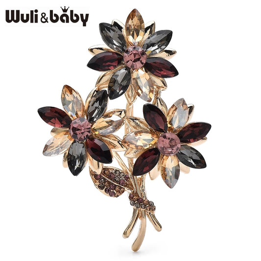 Wuli&baby Crystal Flowers Wreath Brooches For Women Unisex 3-color Elegant Beautiful Plants Party Office Brooch Pins Gifts