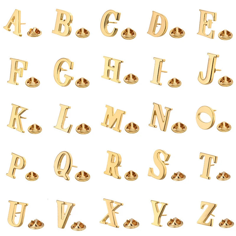 High Quality Classic Style Gold Letter A-Z Metal Brooch Women Men's Lapel Pin Women's Hat Scarf Backpack Badge Jewellery