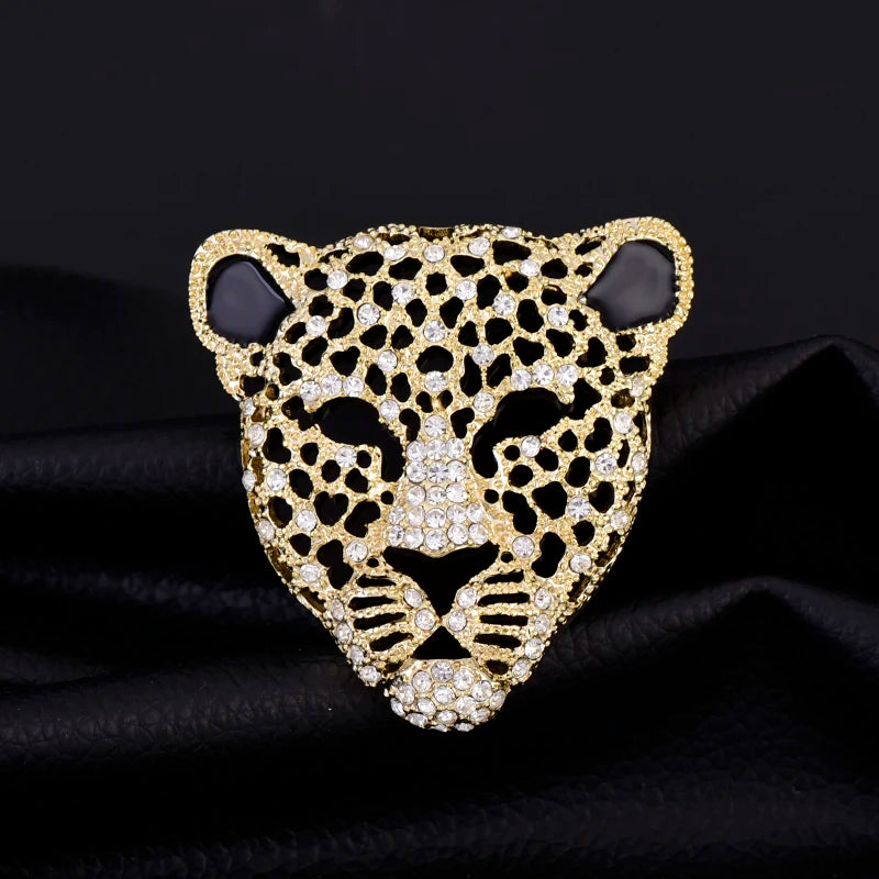 Rhinestone Leopard Head Retro Hollowed-out Men's Suit Brooch Women's Sweater Needle Enamel Needle