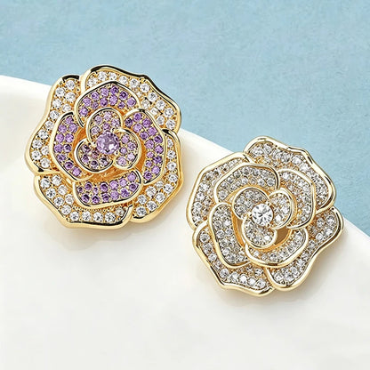 Wuli&baby Elegant Shining Rose-flower Brooches For Women Lady 2-color Rhinestone Flower Summer Collar Brooch Pin Fashion Gifts