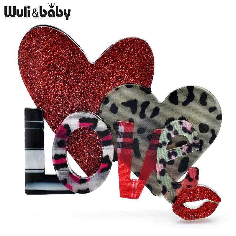 Wuli&baby Acrylic Love Heart Brooches For Women Unisex New Designer Beautiful Party Office Brooch Pins Gifts