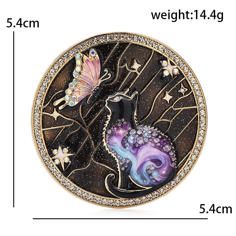 Wuli&baby Lovely Butterfly And Cat Brooches 4-color Alloy Enamel Animal Round Brooch For Women Children's Clothes Pins Badge