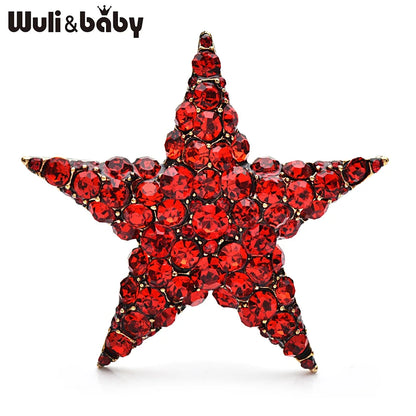 Wuli&baby Big Shining Star Brooches For Women Unisex Pretty 2-color Rhinestone Five-pointed Star Party Office Brooch Pins Gifts