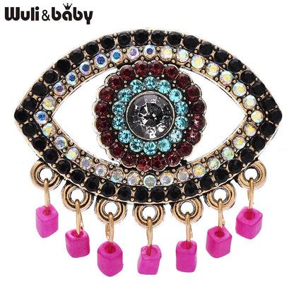 Wuli&baby Beautiful Pendants Eye Brooches Alloy Rhinestone Eyes Brooch For Women's Clothes Backpack Pins Gifts