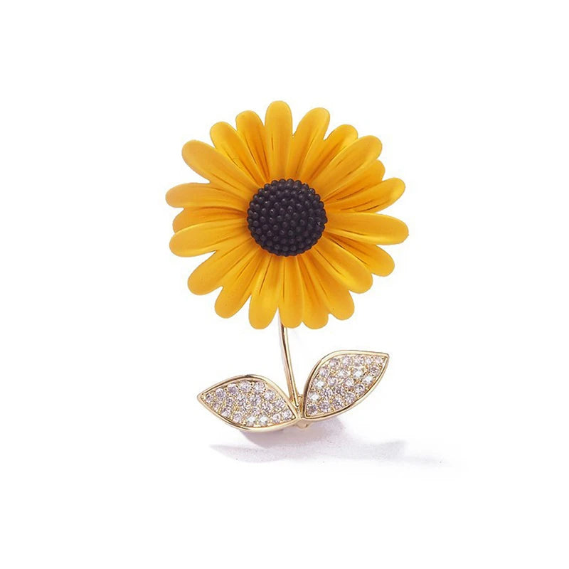 Shiny Rhinestone Sunflower Brooch Pin For Women Luxury Zircon Daisy Flower Collar Badge Elegant Floral Bouquet Corsage Jewelry