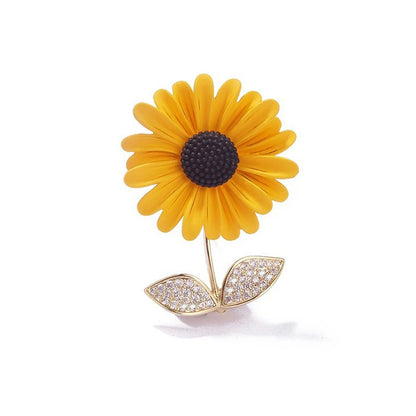 Shiny Rhinestone Sunflower Brooch Pin For Women Luxury Zircon Daisy Flower Collar Badge Elegant Floral Bouquet Corsage Jewelry