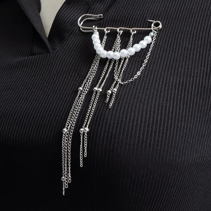 Accessory Personalized Suit Anti-Flash Bead Necklace Pin Hanging Ornament Ins Waterproof Crystal Tassel Chain Brooch