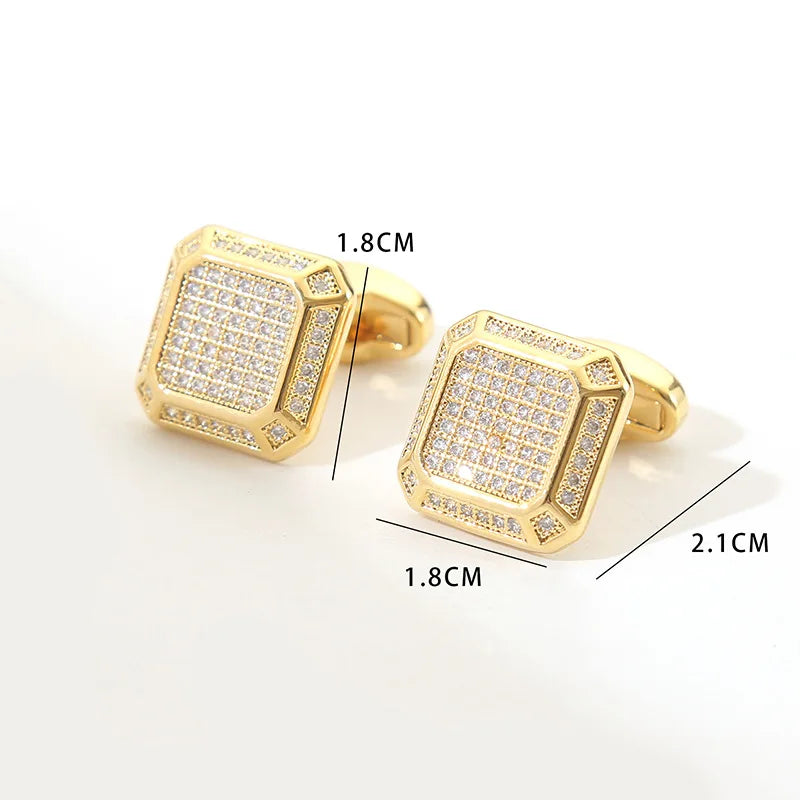 Square Cufflinks Copper Full Zircon Men Formal French Shirt Personalized Light Luxury Business Office Council Banquet Decoration