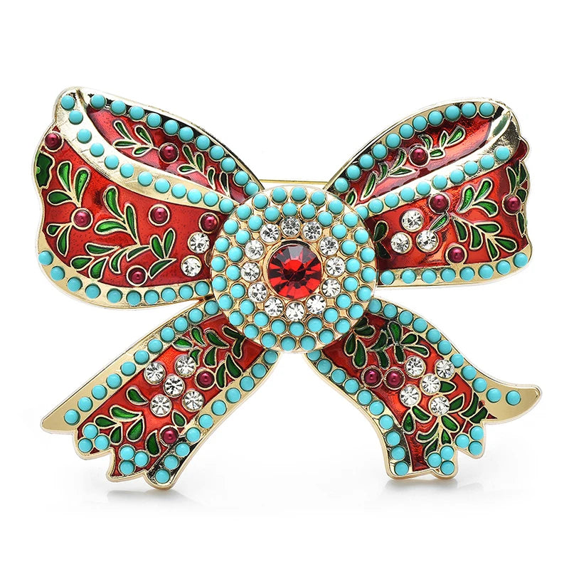 Wuli&baby Vintage Big Enamel Bowknot Brooches For Women Lady Beautiful New Year Knot Party Office Brooch Pins Gifts