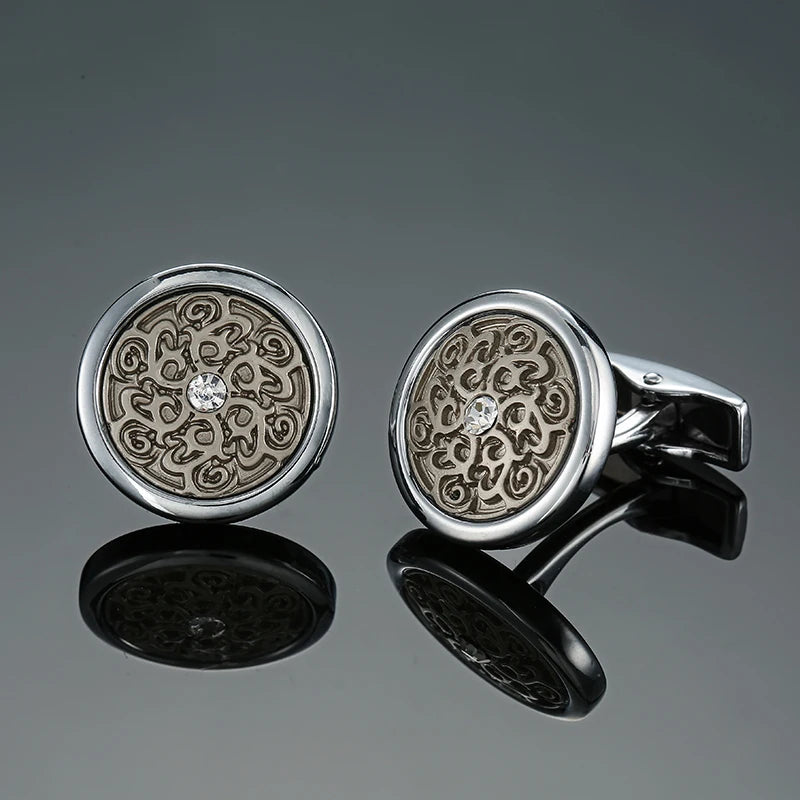 Novelty Luxury Blue White Crystal Cufflinks for Mens  Brand High Quality Design gold silvery Cuffbutton Shirt  Jewelry
