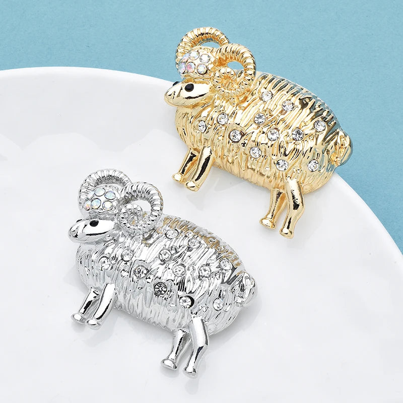Wuli&baby Lovely Rhinestone Sheep Brooches For Women Unisex 2-color Alloy Year Of Goat Animal Party Office Brooch Pin Gifts