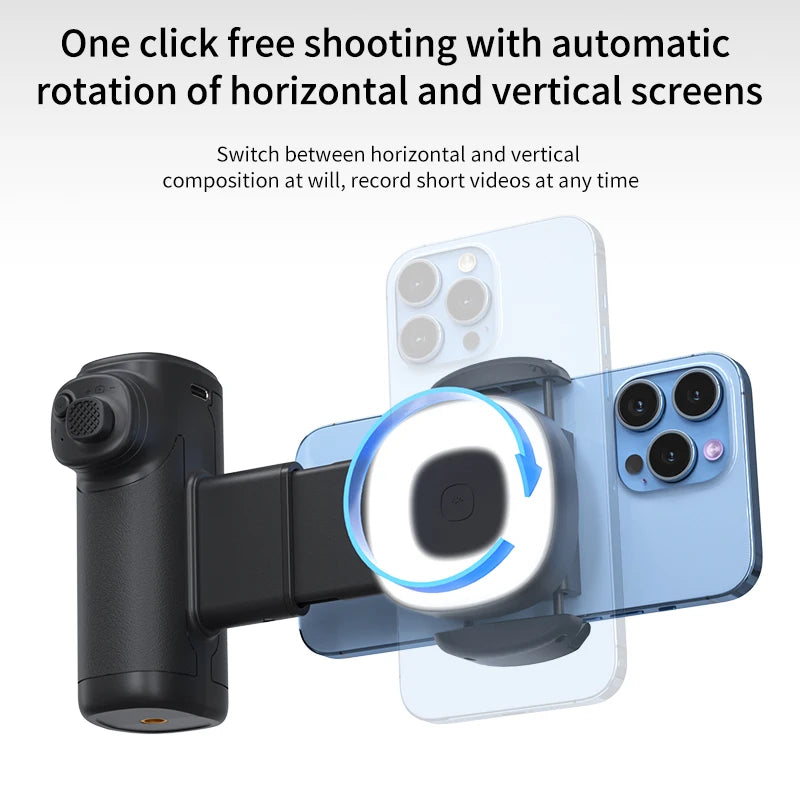 Single-Axis Phone Grip with Bluetooth LED Selfie Light, Adjustable Angle for Smartphone Photography, Video Live Streaming