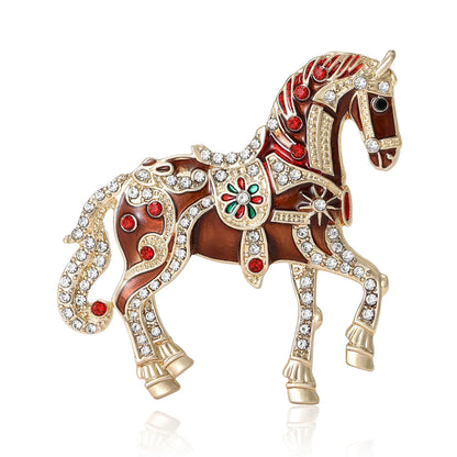 Beaut&Berry Classic Rhinestone Horse Brooches for Women Zodiac Animal Pins New Year Gifts Friends Party Jewellery