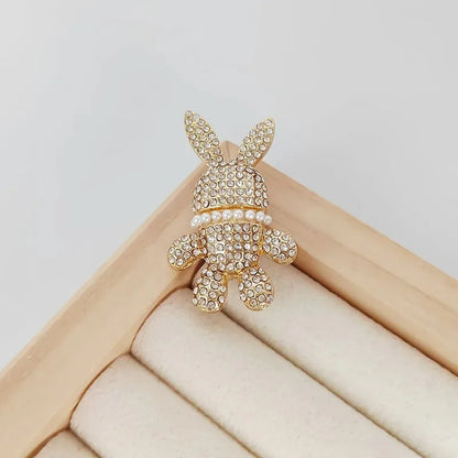 Cute Full of Rhinestone Rabbit Brooch Pearl Animal Lapel Pin Gold Color For Women Men Trendy Fashion Jewelry Gift