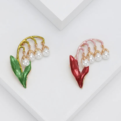 Resin Tulip Brooch for Women Unisex Rhinestone Flower Pin Pearl Plant Lapel Pin Banquet Party Backpack Gifts Jewelry Accessories
