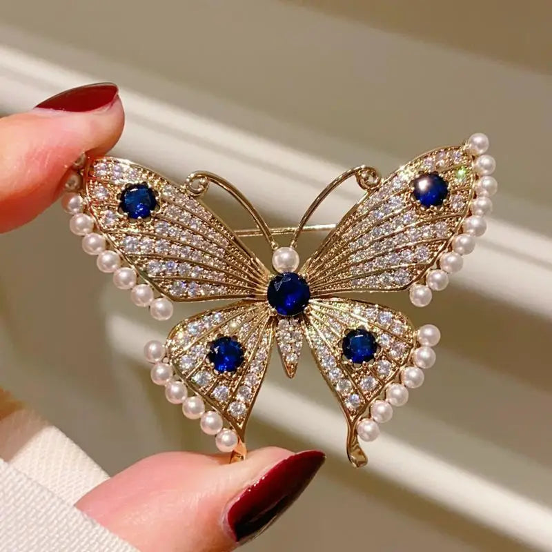 Fashion Luxury Pearl Rhinestone Butterfly Brooches For Women Clothing Coat Accessries Gifts