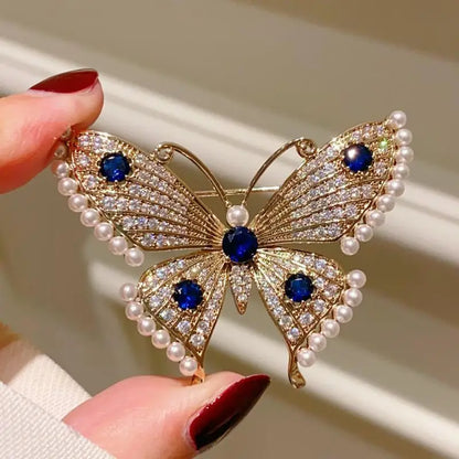 Fashion Luxury Pearl Rhinestone Butterfly Brooches For Women Clothing Coat Accessries Gifts