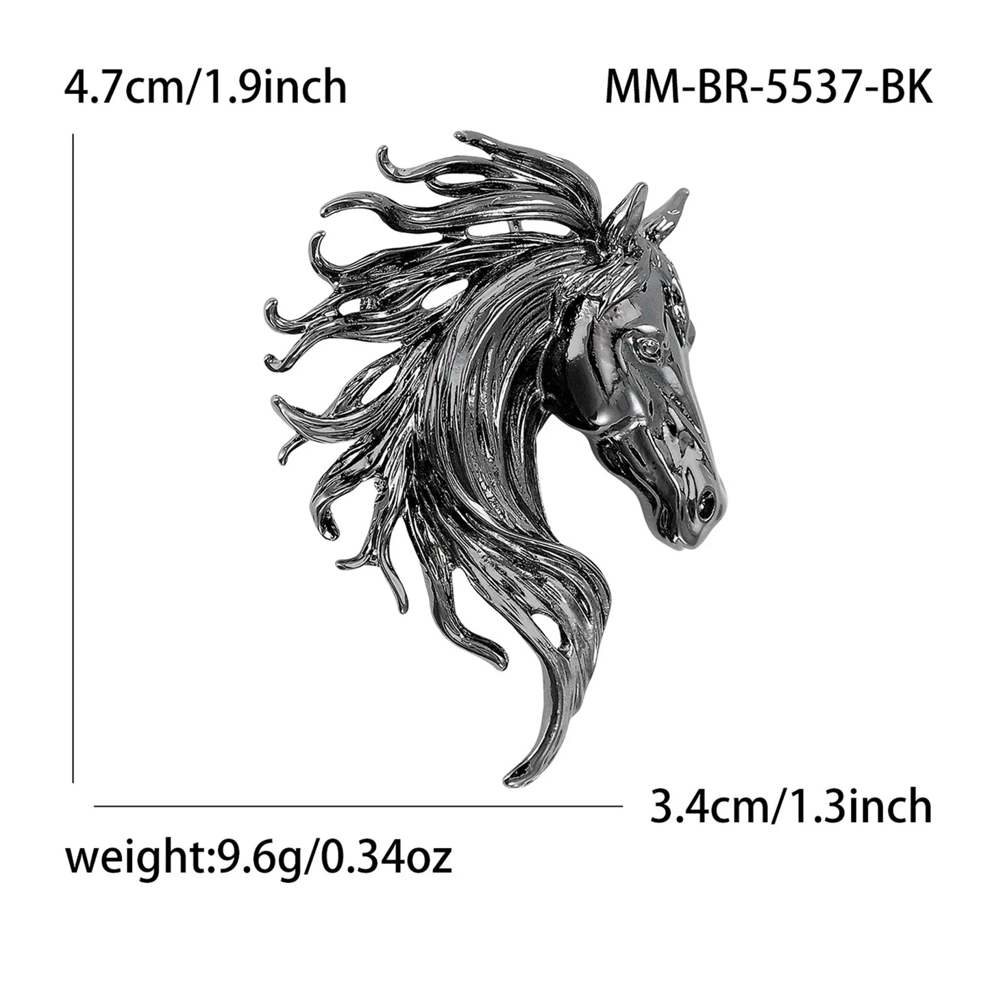 Beaut&Berry Luxury Glossy Horse Head Brooches for Women Zodiac Animal Pins Casual Party Accessories New Year Gifts Friends