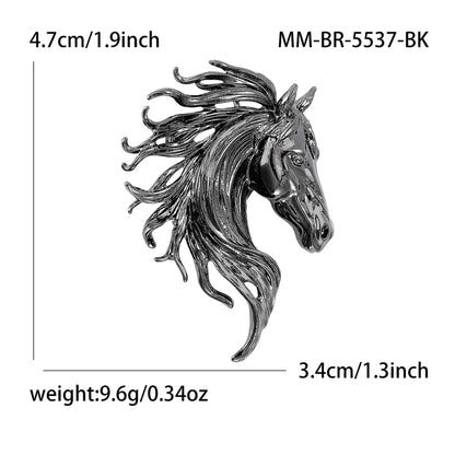 Beaut&Berry Luxury Glossy Horse Head Brooches for Women Zodiac Animal Pins Casual Party Accessories New Year Gifts Friends