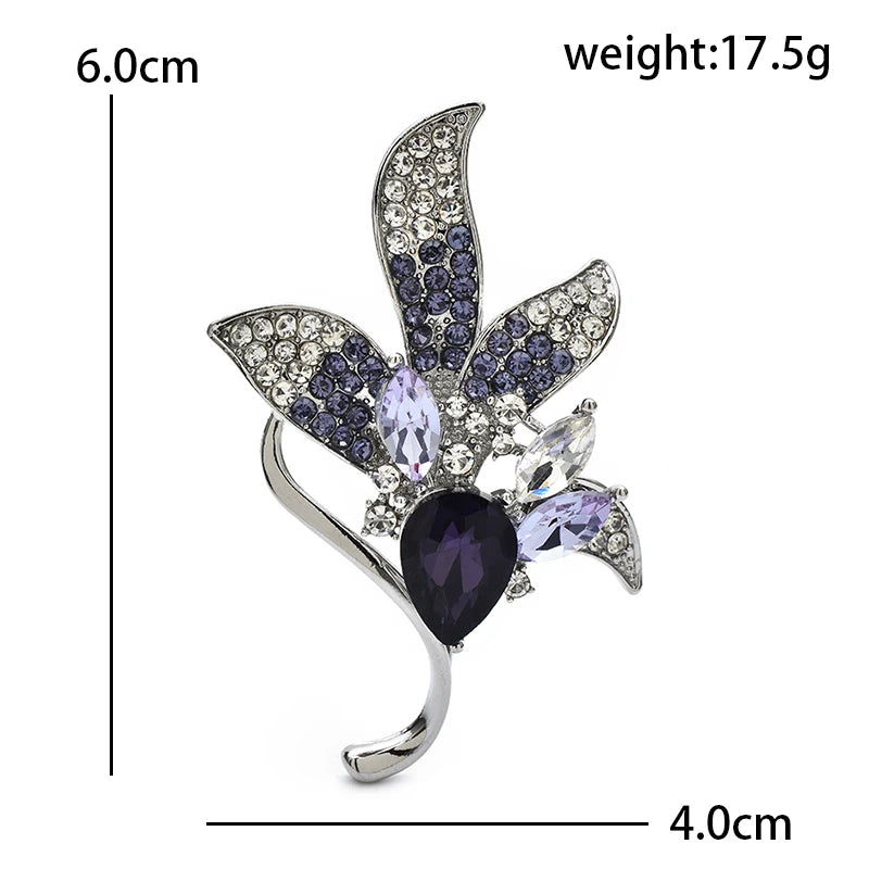 Wuli&baby Purple Water-drop Flower Brooches For Women Unisex Elegant Leaf Plants Party Office Clothes Brooch Pins Gifts