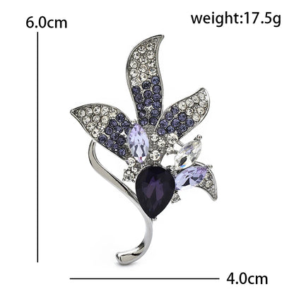 Wuli&baby Purple Water-drop Flower Brooches For Women Unisex Elegant Leaf Plants Party Office Clothes Brooch Pins Gifts