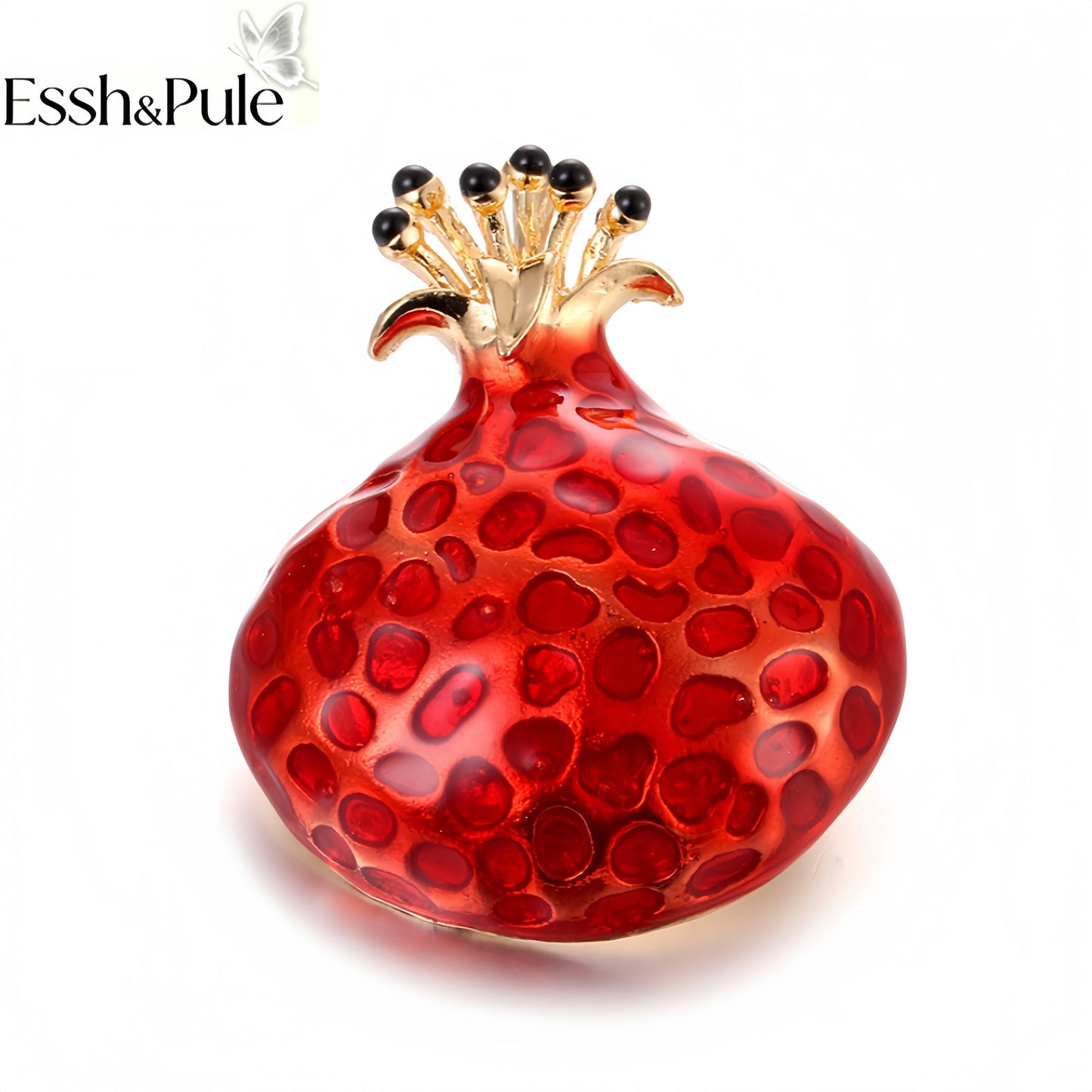 Essh&Pule Chinoiserie Pomegranate Brooch Red Enamel Rhinestone Fruit Lapel Pin Oriental Lucky Women Suit Coat Jewelry Gift