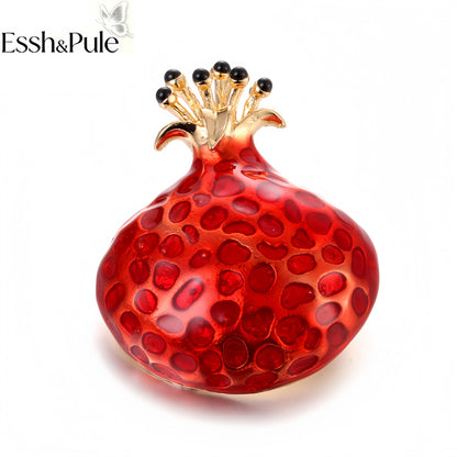 Essh&Pule Chinoiserie Pomegranate Brooch Red Enamel Rhinestone Fruit Lapel Pin Oriental Lucky Women Suit Coat Jewelry Gift