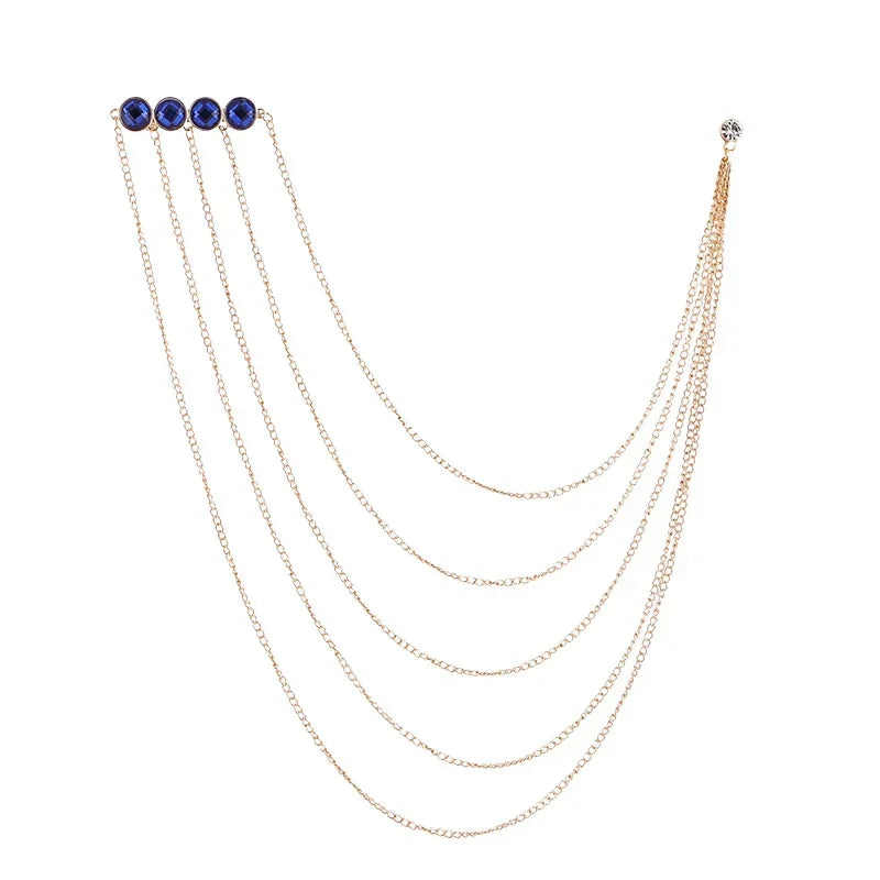 Korean Crystal Multilayer Long Tassel Chain Brooch for Women and Men Wedding Party Collar Pins Luxulry Jewelry Accessories