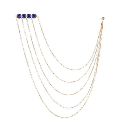Korean Crystal Multilayer Long Tassel Chain Brooch for Women and Men Wedding Party Collar Pins Luxulry Jewelry Accessories