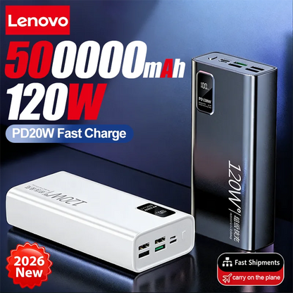 Lenovo 50000mAh 120w Super Fast Charging External Battery Ultra Capacity PowerBank Portable LED Digital Display For IPhone