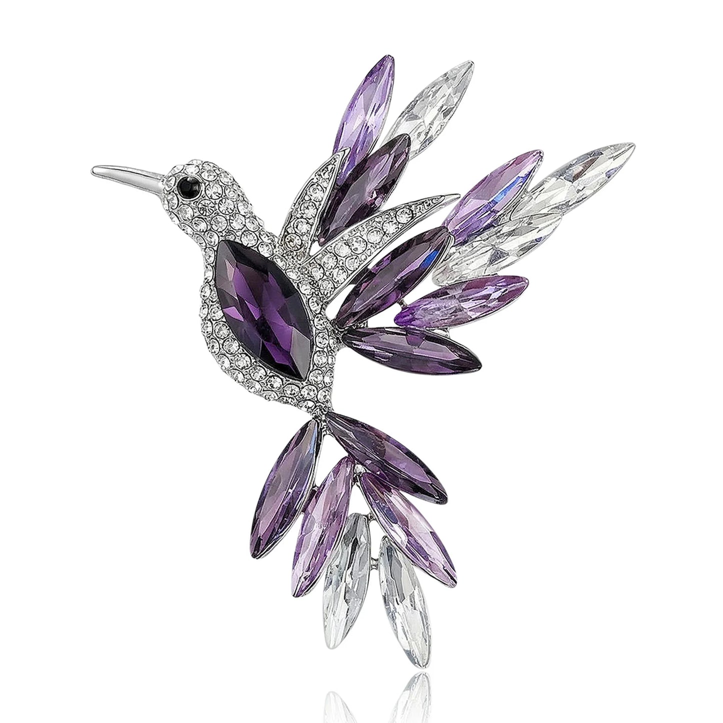 Beaut&Berry Luxury Rhinestone Hummingbird Brooches for Women Unisex Animal Pins Casual Party Jewelry Accessories Gift Decoration