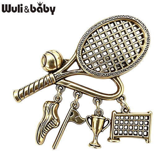 Wuli&baby Vintage Tennis Racket Brooches For Women Men 2-color Metal Trophy-shoe-flag-pendant Sports Goods Casual Brooch Pins