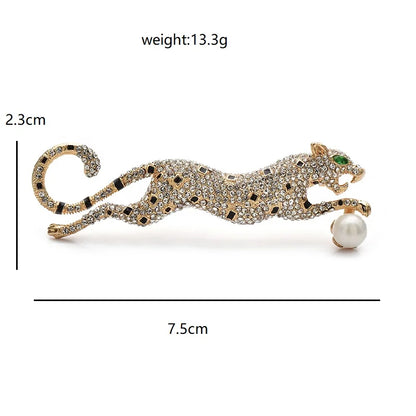 Wuli&baby Shining Leopard Brooches For Women Men 2-color Full Rhinestone Running Animal Party Office Brooch Pins Gifts