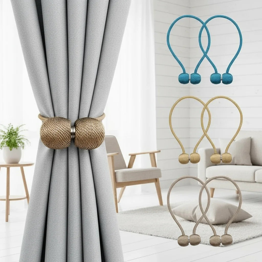 2pcs Magnetic Curtain Tiebacks, Ball Shape Rope Buckle, No Drilling Creative Curtain Straps, Multiple Colors Available