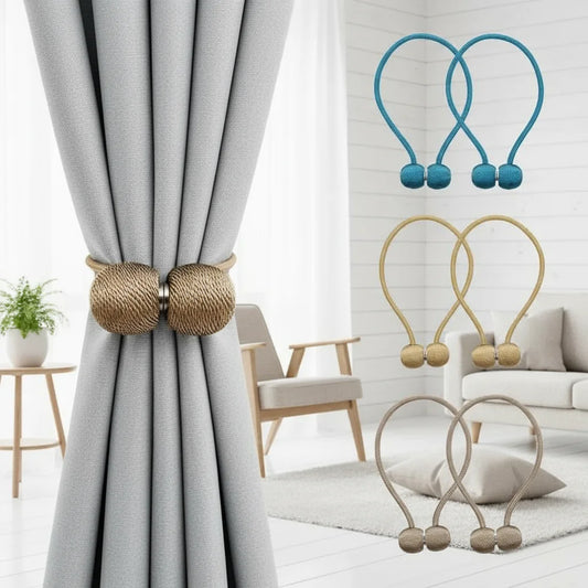 2pcs Magnetic Curtain Tiebacks, Ball Shape Rope Buckle, No Drilling Creative Curtain Straps, Multiple Colors Available