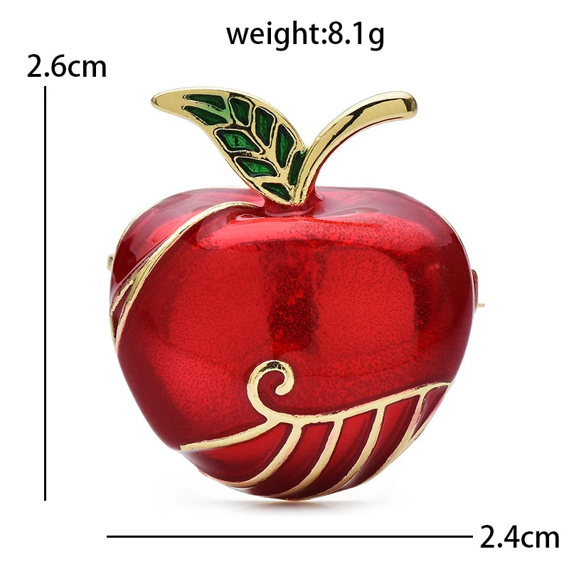 Wuli&baby Cute Red Apple Brooches Alloy Enamel Pretty Fruits Brooch For Women Children's Clothes Backpack Pins Gifts
