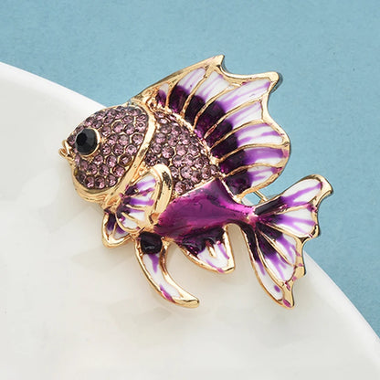 Wuli&baby Lovely Enamel Fish Brooches For Women Unisex 2-color Rhinestone Animal Party Casual Brooch Pins Gifts