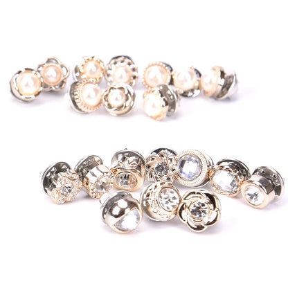 10Pcs Mini Pearl & Crystal Flower Brooch Set – Stylish Suit, Shirt, & Lapel Collar Pins for Women, Elegant Button Accessories