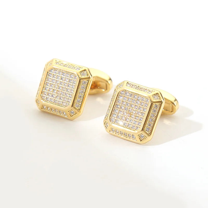 Square Cufflinks Copper Full Zircon Men Formal French Shirt Personalized Light Luxury Business Office Council Banquet Decoration