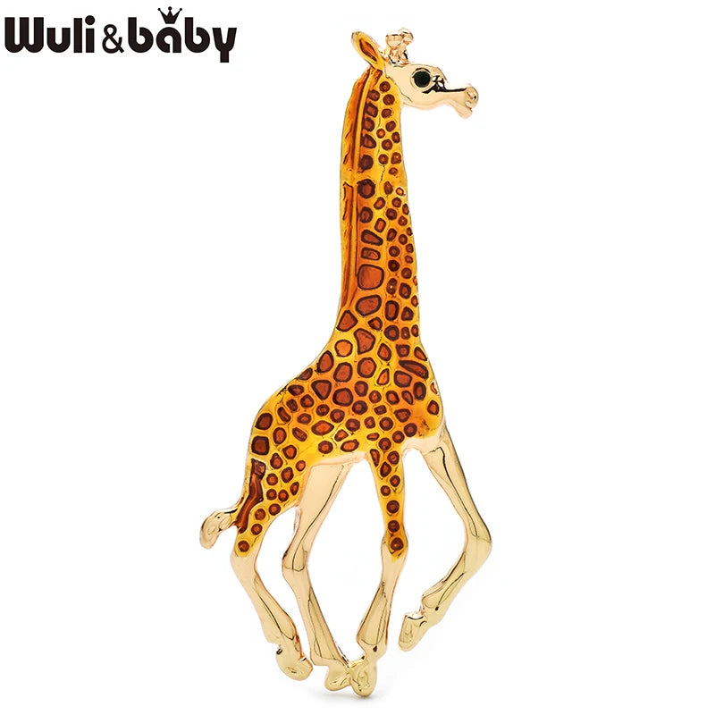 Wuli&baby Lovely Enamel Giraffe Brooches For Women Unisex Metal Animal Clothes Casual Party Brooch Pins Gifts
