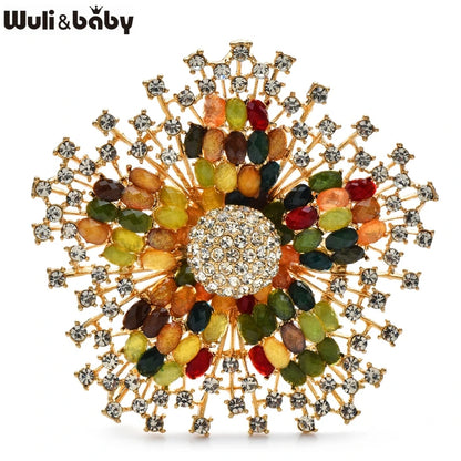 Wuli&baby Big Beautiful Flower Brooches 3-color Charming Shining Plants Brooch For Women's Clothes Party Pins Gifts