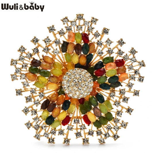 Wuli&baby Big Beautiful Flower Brooches 3-color Charming Shining Plants Brooch For Women's Clothes Party Pins Gifts