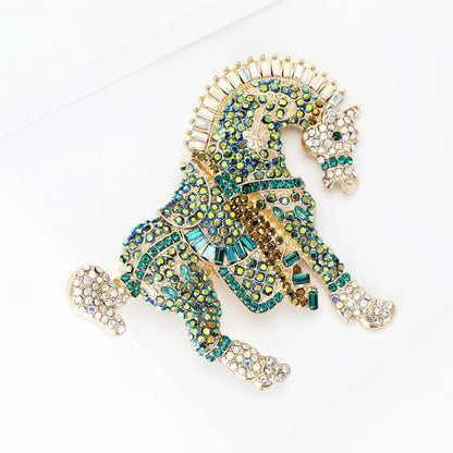 Beaut&Berry Luxury Rhinestone Horse Brooches for Women Unisex Zodiac Animal Pins Casual Party Accessories New Year Gifts Friends